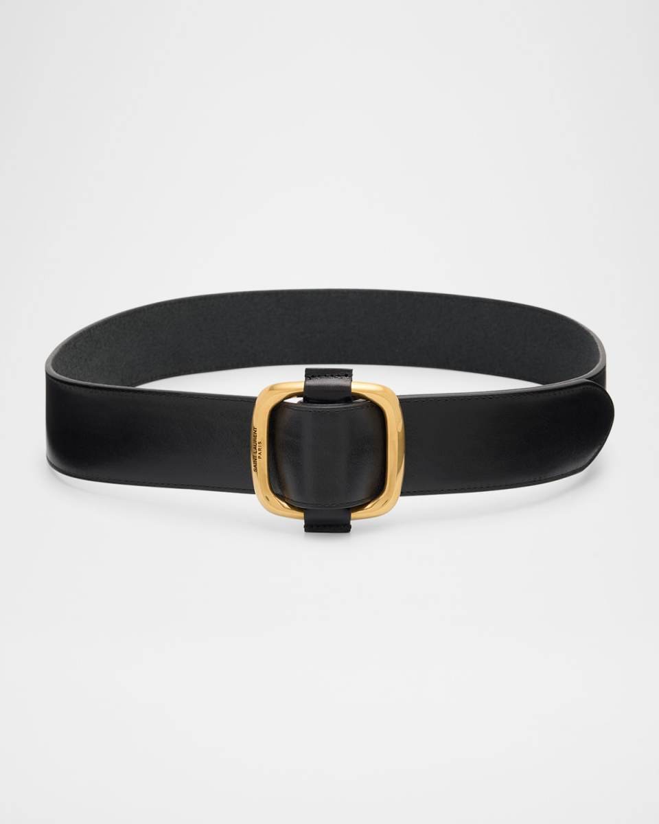 Smooth Leather Belt With Oval Buckle